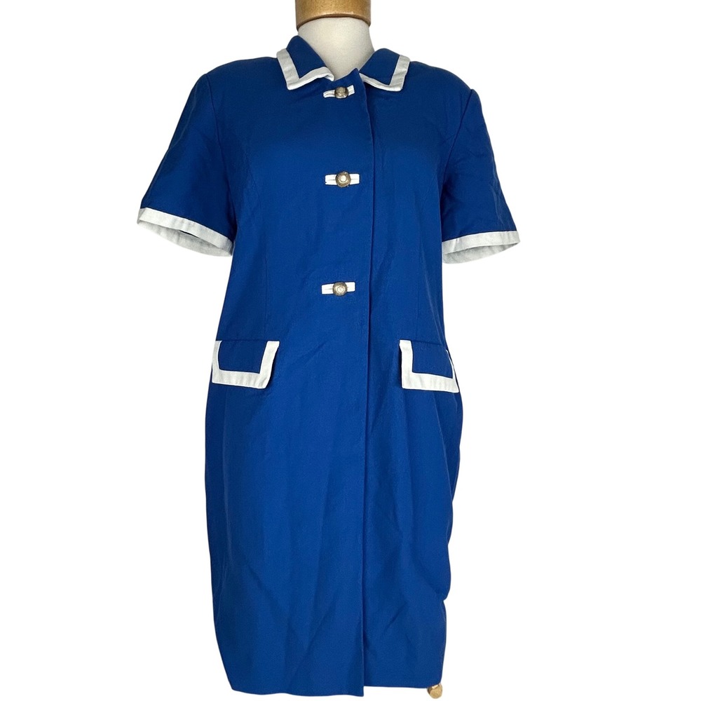 Vintage Blue Leslie Fay Shift Dress Women 12P Uniform Cosplay Rockabilly costume